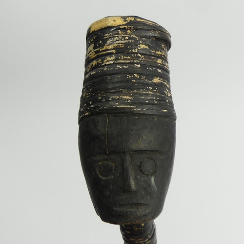 445 - Early 20th century double bowled ritual pipe possibly Dayak Tribe, Borneo, wood with cane binding, 3... 