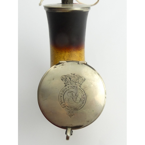 455 - A C.1850 German or Austrian meerschaum elbow pipe with silver mounts and lid engraved with motto, ch... 