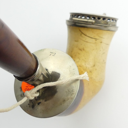 455 - A C.1850 German or Austrian meerschaum elbow pipe with silver mounts and lid engraved with motto, ch... 