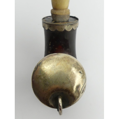 459 - A C.1850 German or Austrian elbow pipe with silver mounts and lid, cherry wood stem and staghorn mou... 