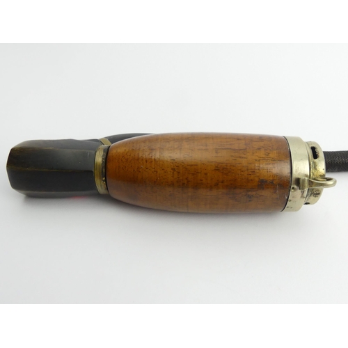 462 - A 19th Century Swedish fruitwood pipe with a metal lined bowl and metal mounts and lid, flexible ste... 