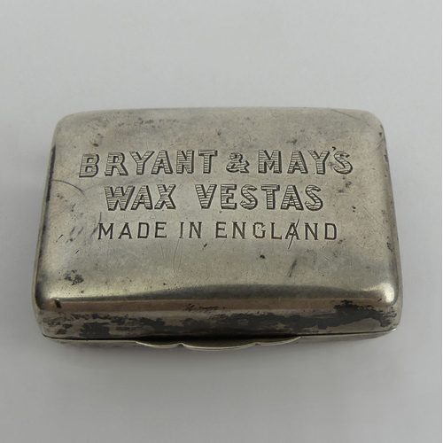 467A - Edwardian silver Bryant & Mays Wax Vestas sprung case, Birmingham 1906. 36.3 grams. 47 x 33 x 13 mm.... 