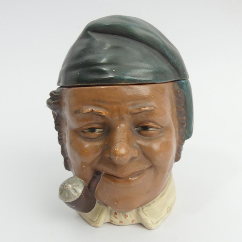 Bernard Bloch tobacco jar of a sailor smoking a pipe C.1890, BB makers mark  and pattern number 8292,