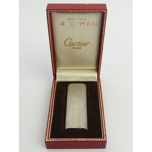 630 - Vintage Cartier lighter, model 91042d, silver plated, engraved on lid, in its original box. UK Posta... 