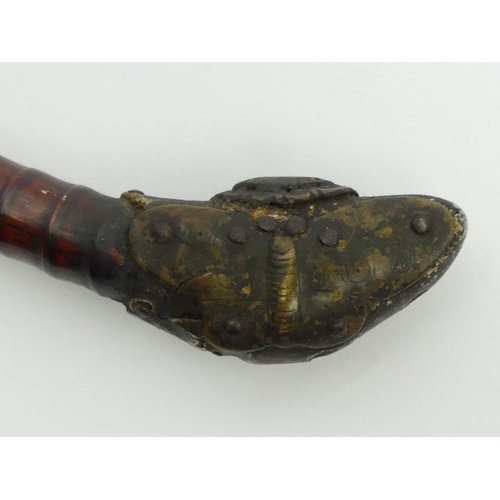 633 - 19th century bamboo opium pipe from Southeast Asia with brass mounts, 42cm. UK Postage £12.