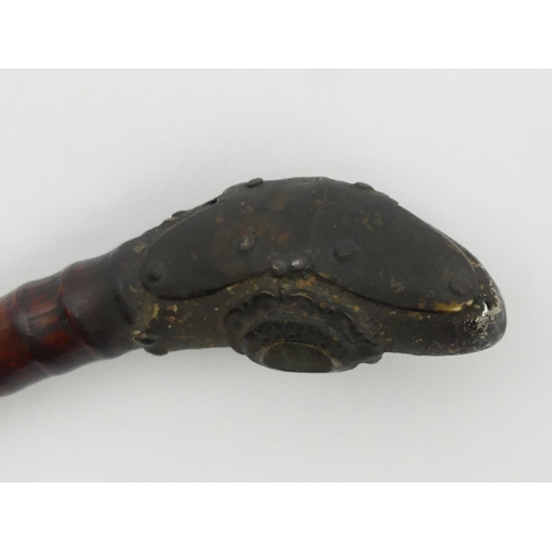 633 - 19th century bamboo opium pipe from Southeast Asia with brass mounts, 42cm. UK Postage £12.