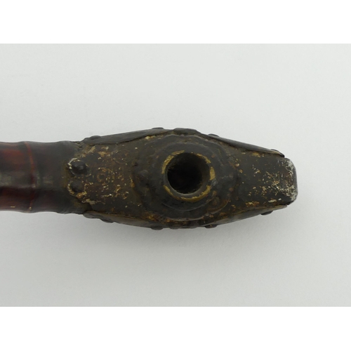 633 - 19th century bamboo opium pipe from Southeast Asia with brass mounts, 42cm. UK Postage £12.