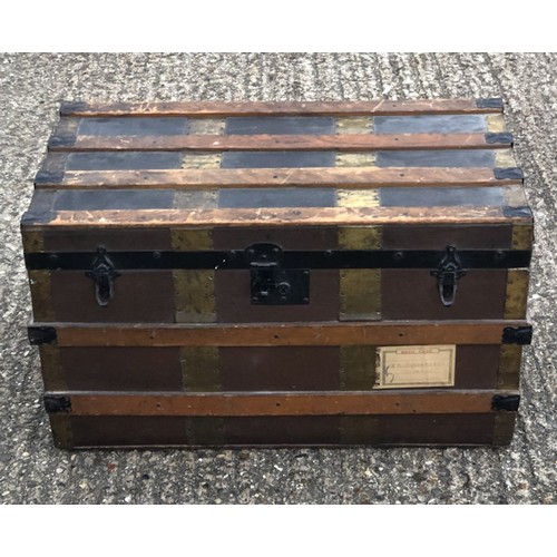 393 - An old cabin trunk and an old travel case, trunk 79cm x 46cm. Collection Only.