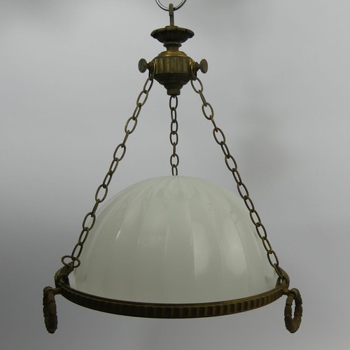 388A - Two glass drop hanging lights and a glass bowl hanging lamp. Collection only.