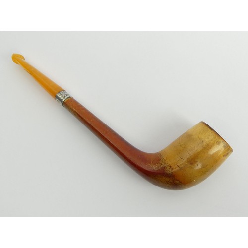 456A - A meerschaum pipe with silver mount and amber type mouthpiece. UK Postage £12.