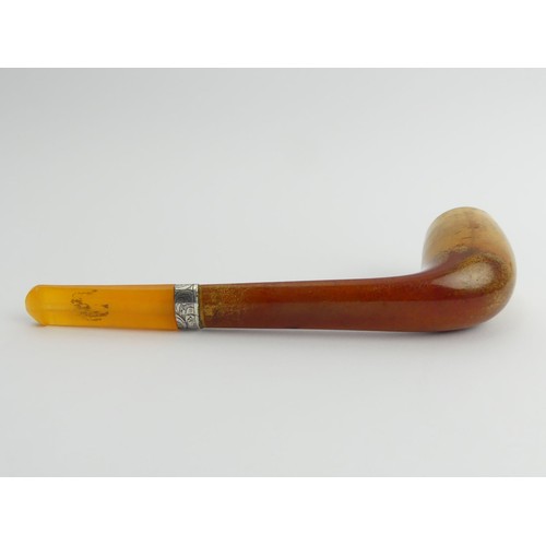 456A - A meerschaum pipe with silver mount and amber type mouthpiece. UK Postage £12.