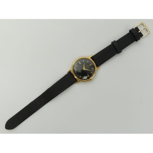 130 - Oris gold tone black face, anti-shock movement gents watch on a leather strap, 34mm inc. crown. UK P... 