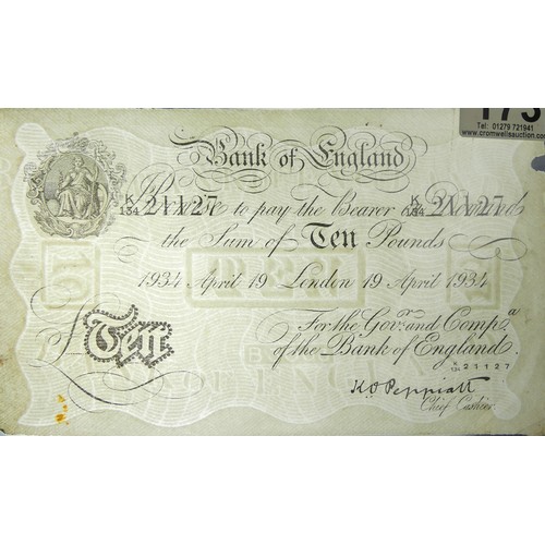 173 - Bernhard Bank of England Peppiatt ten pounds note, 1934.(Operation Bernhard was a Nazi Germany’s pla... 