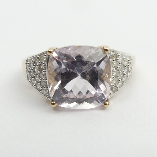 13 - 9ct gold pale amethyst and diamond ring, 3.7 grams, 10.1mm, size N1/2.