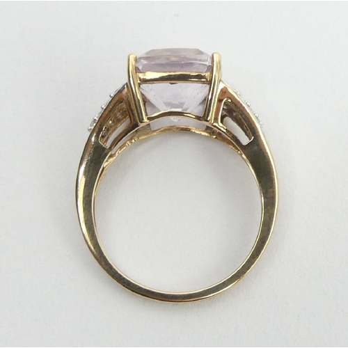 13 - 9ct gold pale amethyst and diamond ring, 3.7 grams, 10.1mm, size N1/2.