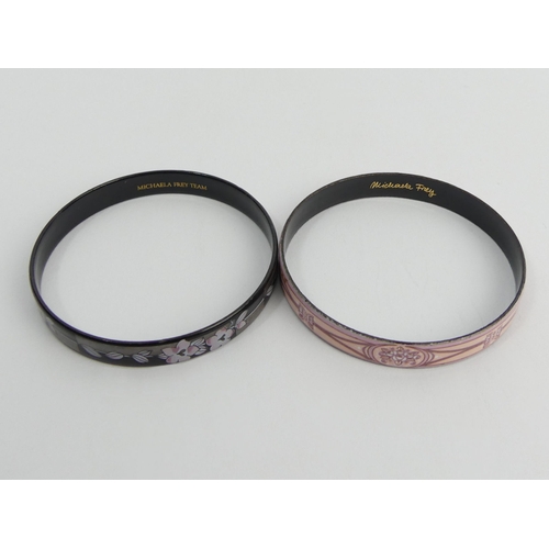 17 - Two Michaela Frey enamel bangles, 31.5 grams, 9mm.