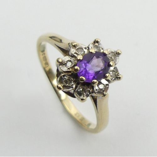 10 - 9ct gold amethyst and diamond ring, 2.2 grams, 11.5mm, size K1/2.