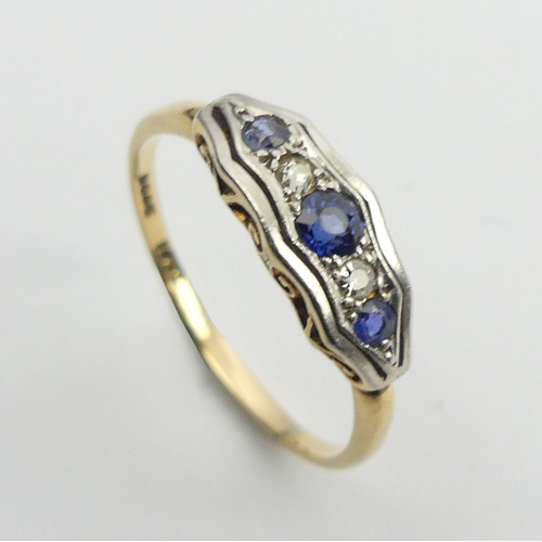 16 - 18ct gold and platinum sapphire and diamond ring, 2.6 grams, 5.75mm, size R1/2.