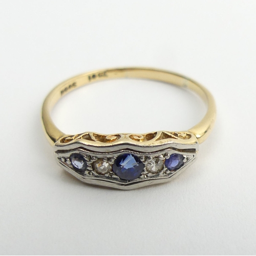 16 - 18ct gold and platinum sapphire and diamond ring, 2.6 grams, 5.75mm, size R1/2.