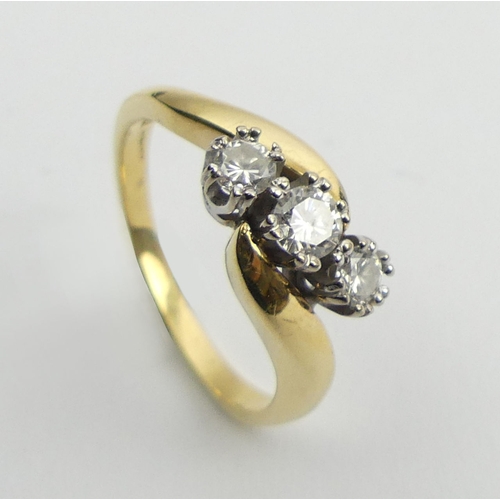 19 - 18ct gold diamond three stone ring, 3.7 grams, 7.6mm, size L.