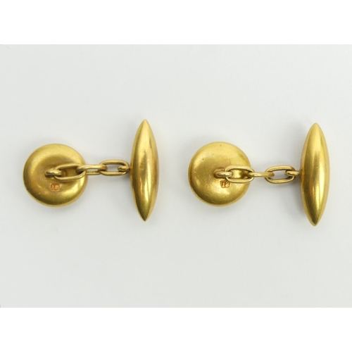 2 - A pair of 18ct gold sapphire set cufflinks, 5.4 grams, 12mm diameter.