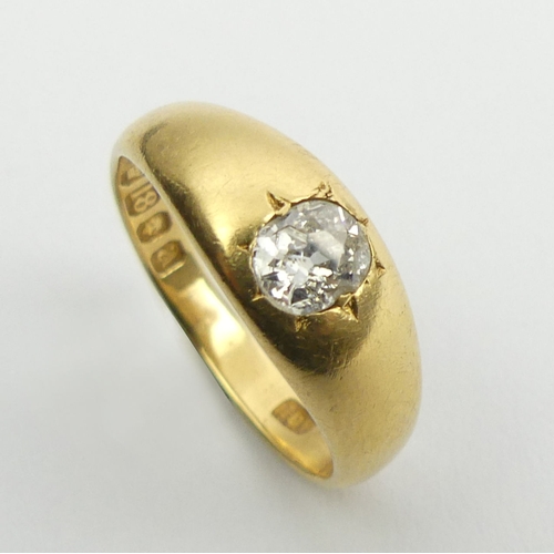 23 - Victorian 18ct gold oval diamond signet ring, London 1896, 5.1 grams, 7.26mm, size O.