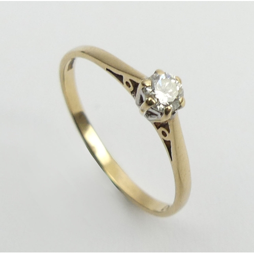 3 - 9ct gold .2ct diamond solitaire ring, 4.4mm, size P1/2.