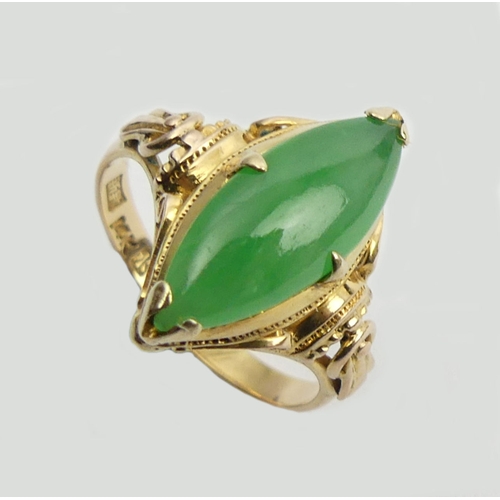 4 - 14ct gold jade set ring, 3.9 grams, 19.6mm, size O1/2.