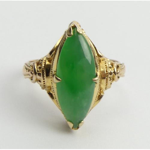 4 - 14ct gold jade set ring, 3.9 grams, 19.6mm, size O1/2.