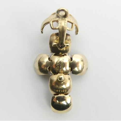 28 - 9ct gold and silver masonic ball pendant/charm/cross. 30mm x 12mm diameter.
