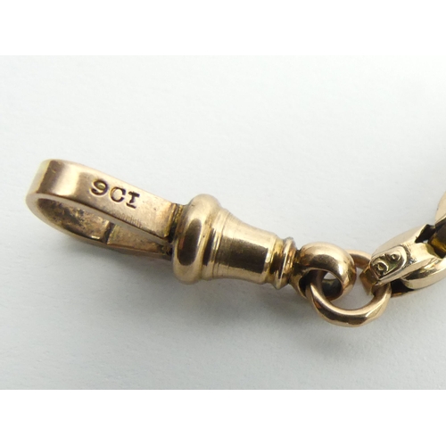 31 - 9ct Victorian rose gold pocket watch Albert chain, 19.5 grams, 33cm.