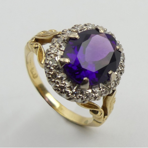 39 - 18ct gold amethyst and diamond ring, 7.6 grams, 16mm, size O1/2.