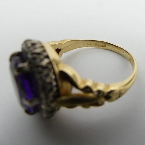 39 - 18ct gold amethyst and diamond ring, 7.6 grams, 16mm, size O1/2.