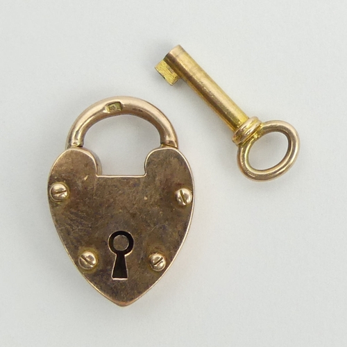 45 - 9ct rose gold padlock and key, 4.5 grams, 21.2 x 14.6mm.