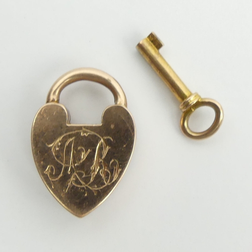 45 - 9ct rose gold padlock and key, 4.5 grams, 21.2 x 14.6mm.