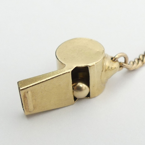 50 - 9ct gold curb link pocket watch Albert chain with whistle fob, 11.1 grams, chain 28cm.