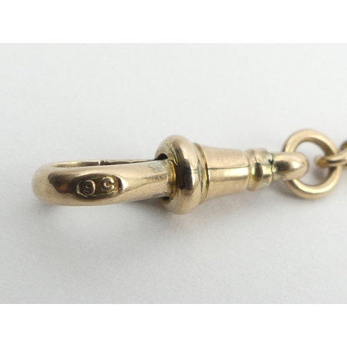 50 - 9ct gold curb link pocket watch Albert chain with whistle fob, 11.1 grams, chain 28cm.