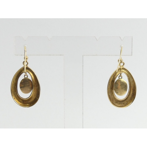 54 - A pair of 9ct gold garnet drop earrings, 7.4 grams, 30mm.