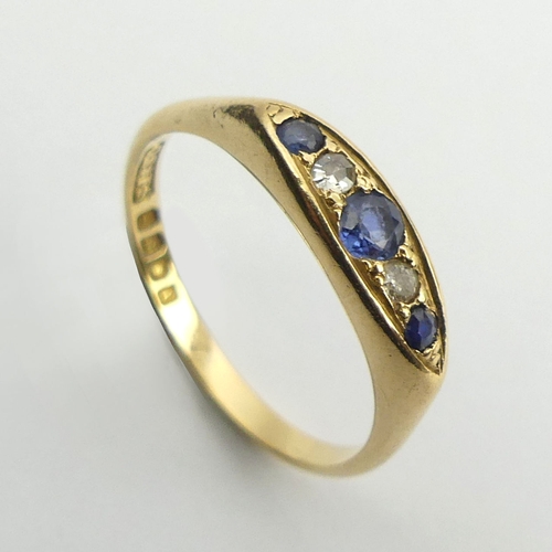 60 - George V 18ct gold sapphire and diamond ring, London 1920, 3.1 grams, 4mm, size M.