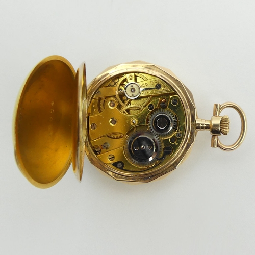 68 - 14ct gold diamond (approx 1/4 ct) set hunter pocket watch, 28 x 40mm.