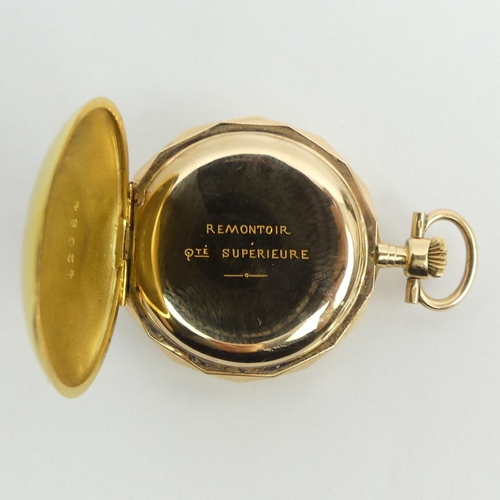 68 - 14ct gold diamond (approx 1/4 ct) set hunter pocket watch, 28 x 40mm.