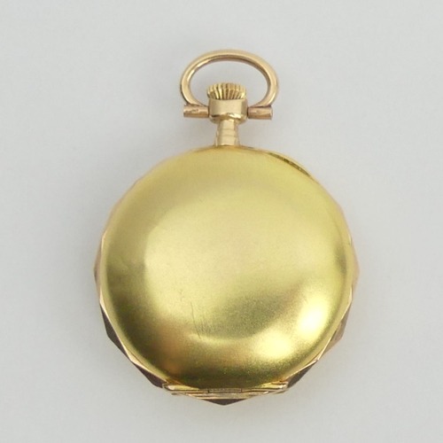 68 - 14ct gold diamond (approx 1/4 ct) set hunter pocket watch, 28 x 40mm.