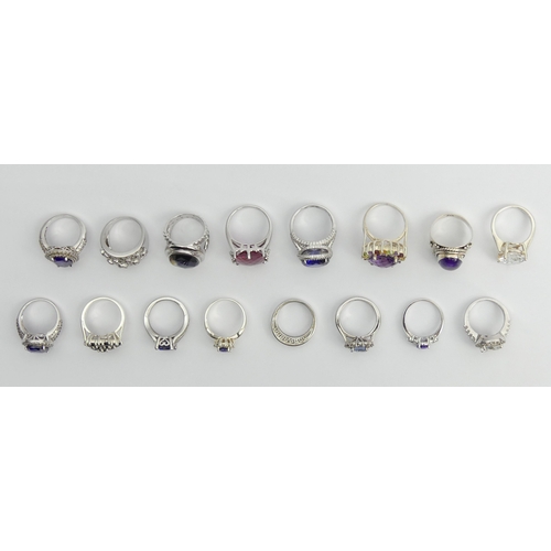 86 - Sixteen sterling silver stone set rings, 82.8 grams, various sizes.