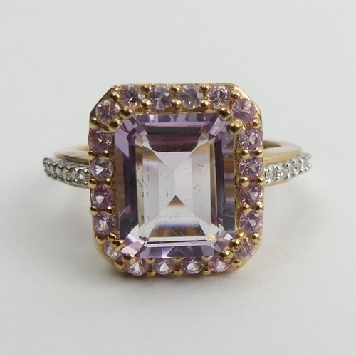 98 - 9ct gold amethyst topaz and diamond ring, 3.4 grams, 13.9mm, size N1/2.