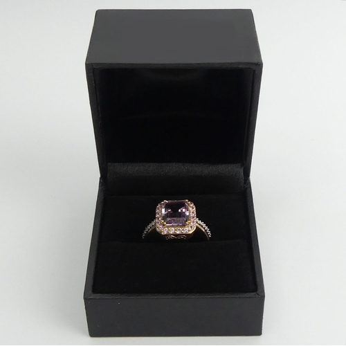 98 - 9ct gold amethyst topaz and diamond ring, 3.4 grams, 13.9mm, size N1/2.