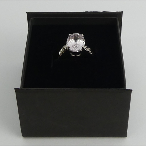 101 - 9ct white gold amethyst and diamond ring 5.2 grams, 14mm, size N1/2.