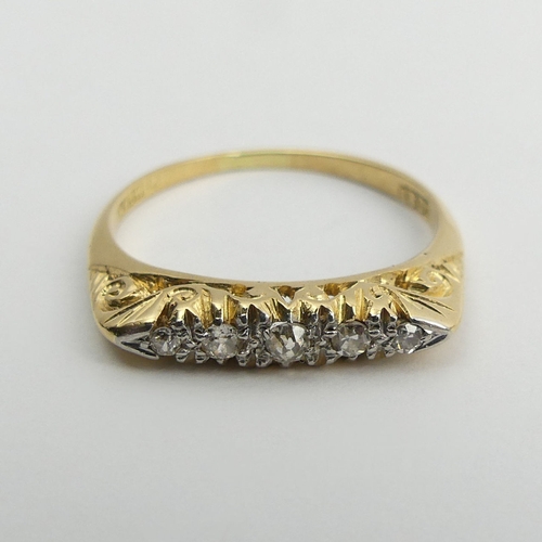 108 - 18ct gold five stone diamond ring, 3 grams, 3.6mm, size N1/2.