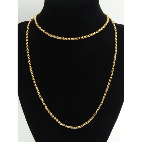 113 - 9ct gold ornate belcher link chain necklace, 14.2 grams, 74cm long, 2.9mm.