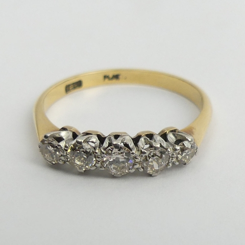 124 - 18ct gold five stone diamond ring, 2.2 grams, 3.8mm, size N.