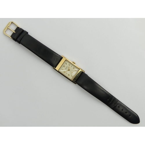 130E - 9ct gold Benson tank watch, case assayed for Birm.1955, 15 Jewel manual wind movement, 22mm x 39mm e... 